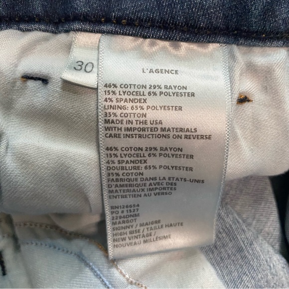L'AGENCE Medium Wash High Rise Stretch Skinny Margot Jeans Size 30 - Picture 7 of 7